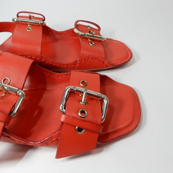 FREE PEOPLE Blossom Buckle Flat SANDALS Size 6.5 Salsa Red Leather NEW $138 - Picture 7 of 12